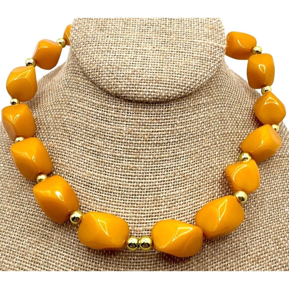 Vintage Bakelite Chunky Necklace Mid Century Yellow Butterscotch Retro Tested